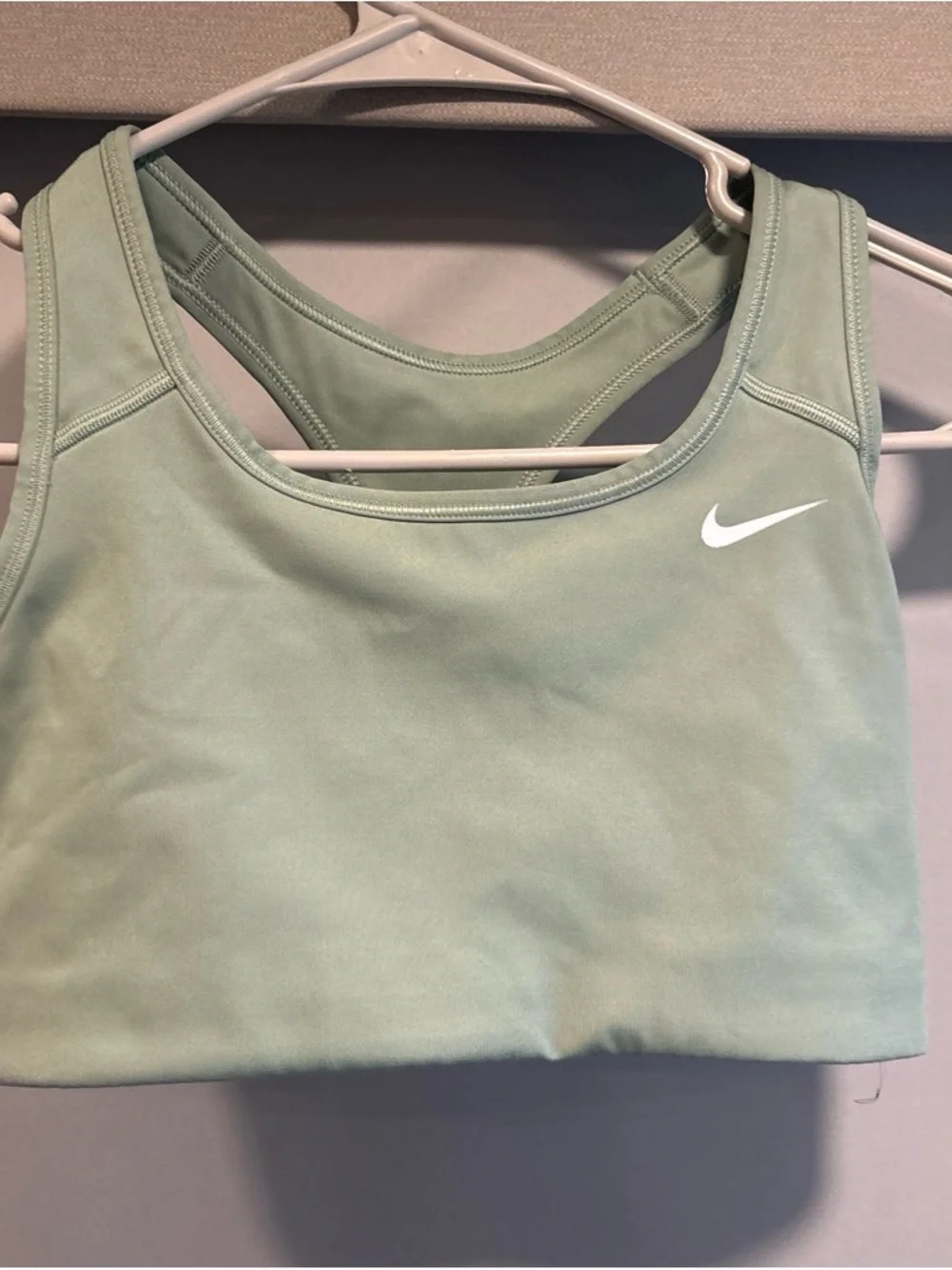 Nike Light Sage Green Sports Bra with White Swoosh